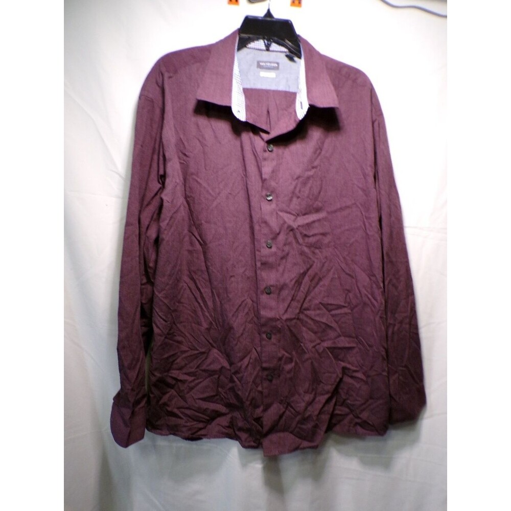 Van Heusen Originals Dress Shirt Men's 2XL Burgundy Classic Fit Long Sleeve